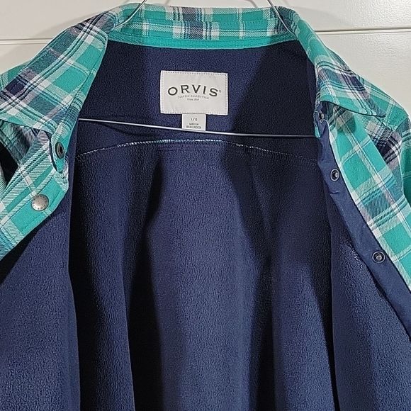 Orvis Fleece Lined Plaid Flannel Button Up Shirt Shacket Jacket - Picture 6 of 9
